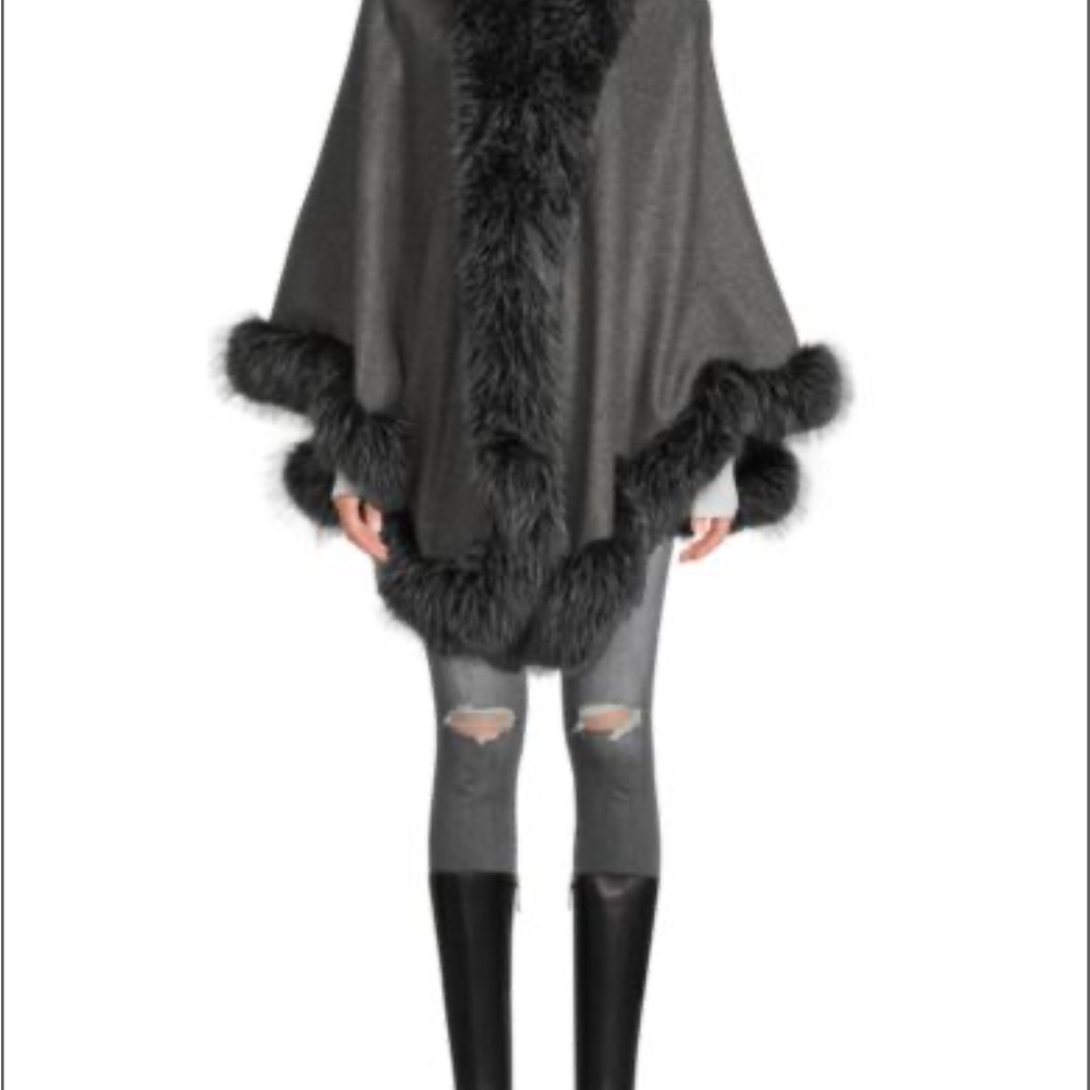 Belle Fare Faux Fur Trim Cashmere Cape, Saks off 5th